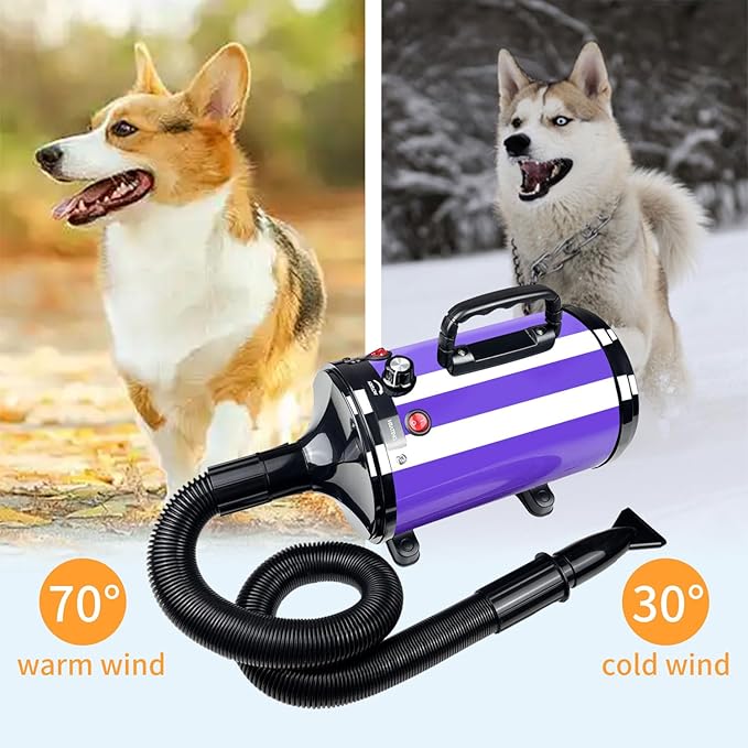 High Velocity Professional Dog Grooming Dryer,Adjustable Temperature and Speed Hair Dryer for Pets with 4 Nozzles