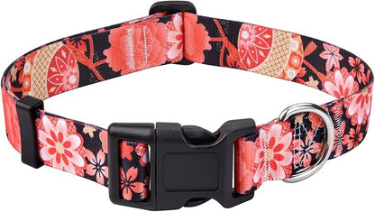 Mihqy Dog Collar with Bohemia Floral Tribal Geometric Patterns - Soft Ethnic Style Collar Adjustable for Small Medium Large Dogs(Red Flower A,XS)