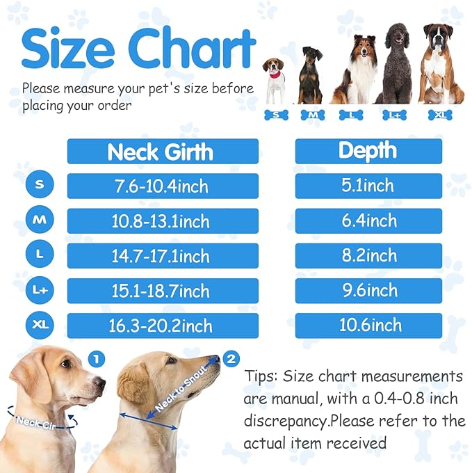 Soft Dog Cone Collar Alternative - Adjustable Comfy Cones for Large/Medium/Small Dogs to Stop Licking After Surgery, Comfortable Fabric Elizabethan Collars, Head Cone of Shame for Neuter Recovery (L)