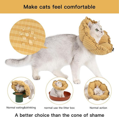H HIDREAM Soft Cat Cone Collar， Cute Adjustable Cat Recovery Collar，Elizabethan e Collar that can Protect Head and Foot Wounds，Daisy Yellow All-Season Style