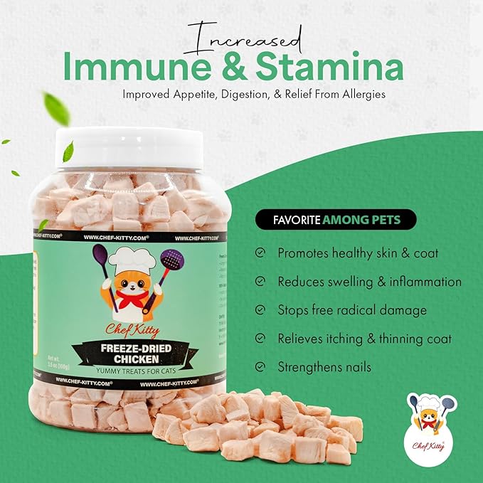 Freeze Dried Chicken Cat Treats | Healthy Dog Food Toppers 100% Human Grade | Single Ingredient, Grain Free Chicken Dog Treats | Inspected & Tested in USA | No Additives or Preservatives, 7.7 oz