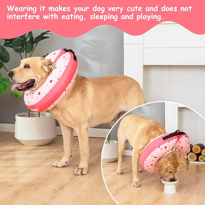 Dog Cone Collar Inflatable Donut for Large Medium Small Dogs, Soft Waterproof Dog Cone Alternative After Surgery Prevents Licking Wounds Easy Clean (Pink, XL (Neck 18"-23"))