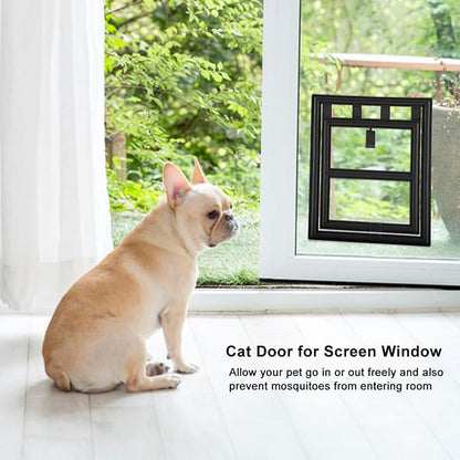 Acouto Screen Fit Pet Door Plastic Pet Dog Puppy Door Locking Safe Flap Screen Window Gate Doors, & Ramps (L Japanese Font)