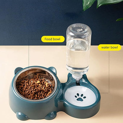 Compact Dog Feeding Station Automatic Water Bottle Removable Stainless Steel Dish Spill Design Double Dog Bowls with Water Bottle