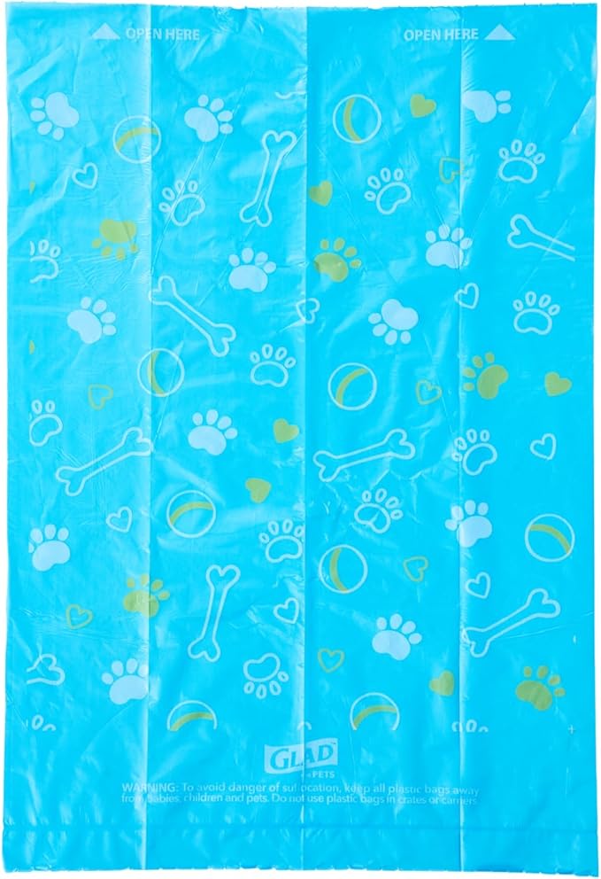 Glad for Pets Scented Waste Bags, Tear Resistant Pet Poop Pick-up Bags with Leak Protection, Lemon Scent, Multicolor Designs, 6 rolls, 90 bags total
