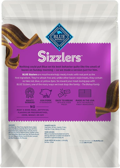 Blue Buffalo Sizzlers Bacon-Style Dog Treats with Real USA Pork, Original Flavor, 15-oz Bag
