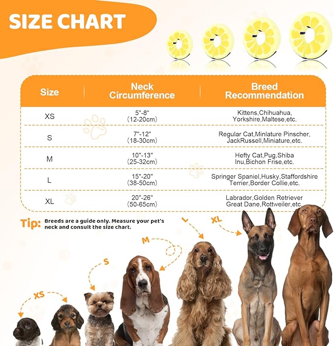 Adjustable Inflatable Dog Cone Collar for Surgery Recovery, Soft Cone for Dogs & Cats, Portable & Washable Dog Donut Collar, Large Cat Cone E Collar (Yellow L)