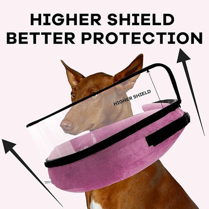 Inflatable Dog Cone Collar-Enhanced Anti-Licking Protective Cone with Adjustable Strap-Soft Dog Donut Collar Recovery Cone for Pets After Surgery (Pink, M)