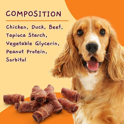Jungle Calling Triple Flavor Rolls Dog Treats, Made with Real Chicken Duck Beef Meat, Rawhide Free Dogs Snacks,Healthy, Easily Digestible, and High Protein Treat, 10.6 oz
