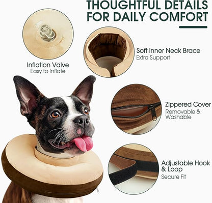 Kuoser Inflatable Dog Cone Collar, Soft Dogs Cone Alternative After Surgery, Dog Donut Collar to Stop Licking, Inflatable Puppy Cone Neck Pillow, Comfortable E-Collar for Small Medium Large Dogs, S