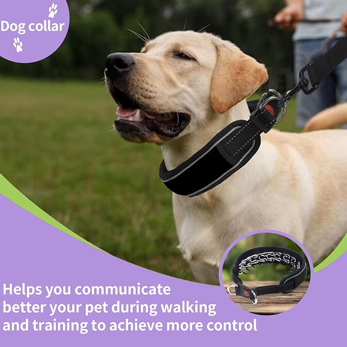 Martingale No Pull Dog Collar for Large Medium Dogs Training Walking, Heavy Duty Nylon Reflective Adjustable Anti Pull Slip Collar with Buckle S Black
