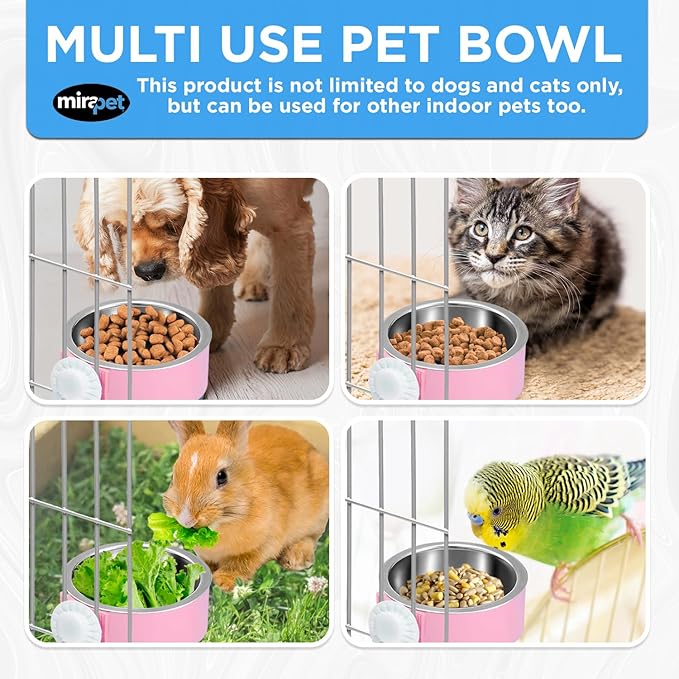Mirapet's Dog Water Bowl & Cat Food Bowl Set of 2 - Multipurpose Pet Bowl Set - Premium Quality Cat Water Bowl Made for The Perfect Feeding Experience - No-Spill Dog Bowl for Crate (Large, Pink)