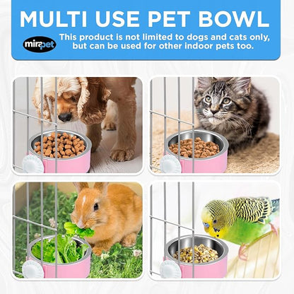 Mirapet's Dog Water Bowl & Cat Food Bowl Set of 2 - Multipurpose Pet Bowl Set - Premium Quality Cat Water Bowl Made for The Perfect Feeding Experience - No-Spill Dog Bowl for Crate (Small, Pink)
