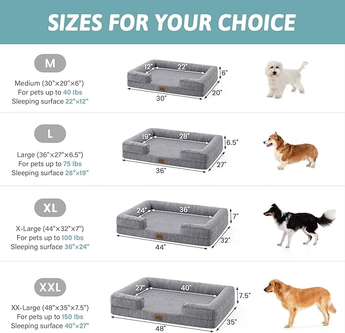 Cooling Dog Bed for Extra Large Dogs, Q-Max >0.4 Summer Cool Orthopedic Foam Pet Sofa Bed with Sides, Bolster Anti-Slip Couch with Washable Removable Cover, XXL 48x35x7.5 inch, Dark Grey