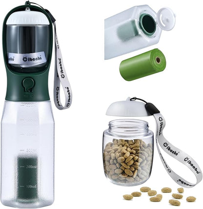 Cibaabo Dog Water Bottle with Food Container & Poop Bag Holder, Travel Water Bowl, Portable Pet Dispenser, Dog Gifts Stuff Accessories Items, Puppy Essentials for Yorkie Chihuahua Walking Hiking