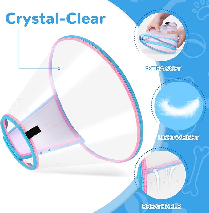 Soft Dog Cone Collar for Dogs After Surgery, Transparent Cone for Dogs to Stop Licking, Breathable Dog Neck Cone for Small Medium Large Dog, Adjustable Elizabethan Pet Recovery Collar (Pink, Size 4)