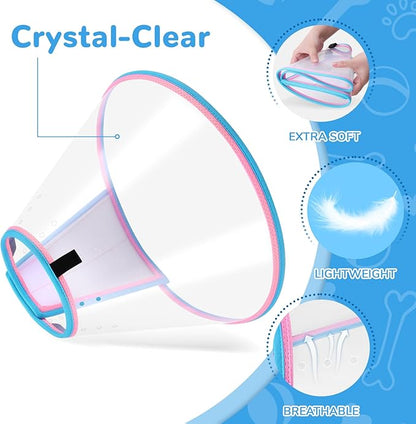 Soft Dog Cone Collar for Dogs After Surgery, Transparent Cone for Dogs to Stop Licking, Breathable Dog Neck Cone for Small Medium Large Dog, Adjustable Elizabethan Pet Recovery Collar (Pink, Size 5)