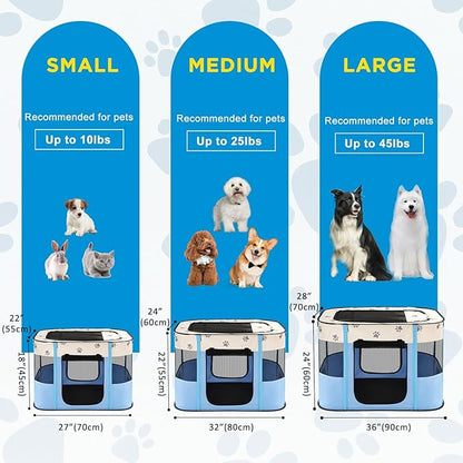 Avont Portable Dog Cat Playpen, Foldable Pop Up Pet Play Pen Travel Crate with Floor and Mesh Door Top for Indoor Outdoor Collapsible Tent Cage -S, Blue
