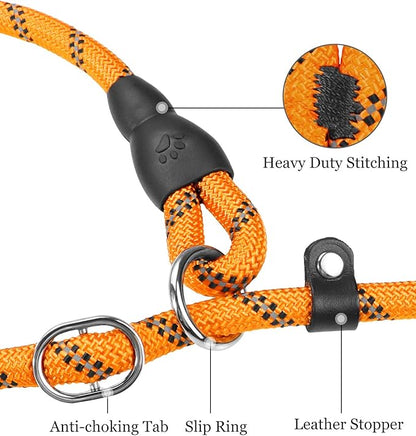 TagME 6ft Slip Dog Lead, No Pull Reflective Training Leash with Padded Handle, Professional Rope P-Leash for Small Medium Large Dogs, Heavy Duty Correction Lead for Walking & Training (Orange)