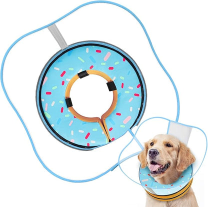 Sponge Dog Cone Collar, Dog Recovery Collar Alternative with Detachable High Clear Shield, Adjustable Soft Neck Cone for Small Medium Large Dogs, Stop Licking After Surgery (DonutBlue,XXL)