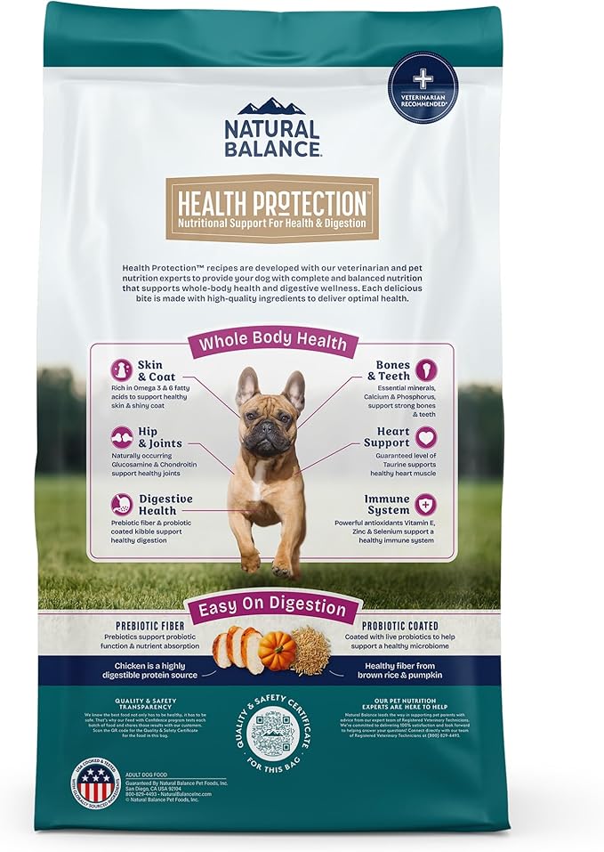Natural Balance Health Protection Small Breed Dry Dog Food – Whole Body Health, Easy on Digestion Dog Food Made with Chicken, Brown Rice & Pumpkin for Dogs - 4lbs.