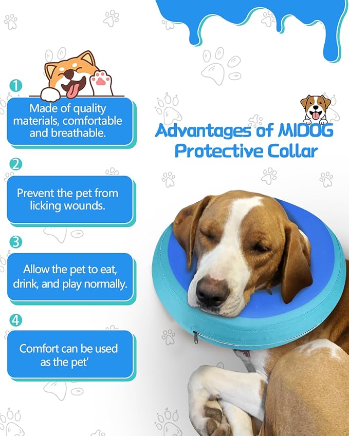 MIDOG Soft Inflatable Dog Cone,Donut E-Collar Alternative for After Surgery, Prevents Licking,Allowing Normal Eating & Vision,Comfortable Recovery Collar for Small Medium Large Dogs & Cats,GreenBlue-S