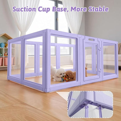 DIY Clear Acrylic Dog Playpen House,Quick Easy Assembly and Disassembly,Strong Floor Suction,Indoor and Outdoor Use,Easy Cleansing Puppy Fence (Purple, 23.6" H, 10PCS)