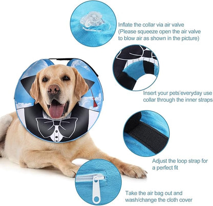 CuteBone Inflatable Dog Donut Collar with Removable Soft Fleece Covers for Small/Medium/Large Dogs and Cats After Surgery GWB13M