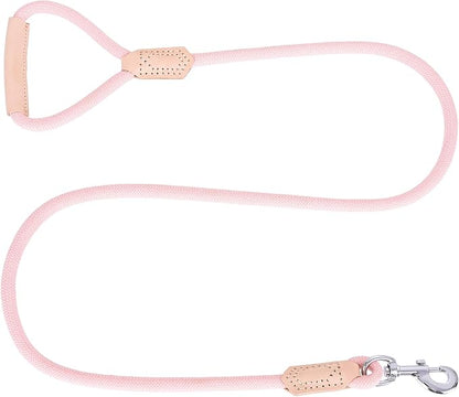Mile High Life | Premium Leather Dog Leash | Strong Rope Leash | Leather Handle | Zinc Alloy Strong Clasp | Small Medium Large Dogs | 4/5/6 Feet(Pink, 60 Inch (Pack of 1))