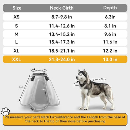 Upgraded Dog Cone Collar for Large Medium Dogs, Soft Dog Cone with Double-Layer Design, Adjustable Pet Recovery Collar for Dogs After Surgery, Elizabethan Collar (XXL, Grey)