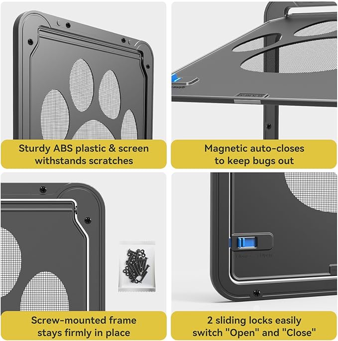 PETLESO Dog Door for Screen Door, Cat Door Screen Small Dog Door Insert for Sliding Door Easy Install, Small 8"×10"