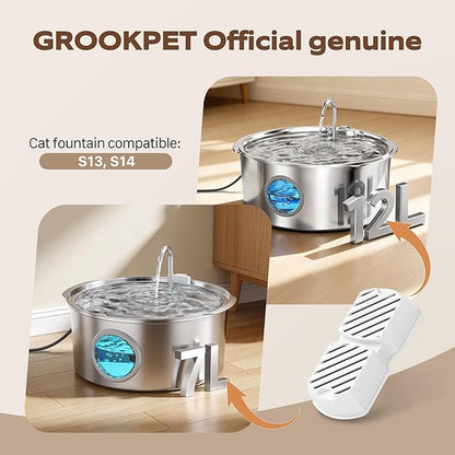 GROOKPET Dog Water Fountain Filters: 16 Dog Fountain Filters - Pet Water Fountain Filters Replacement - Including 8 Filters + 8 Sponges - Suitable for GROOKPET Dog Water Fountain for Large Dogs