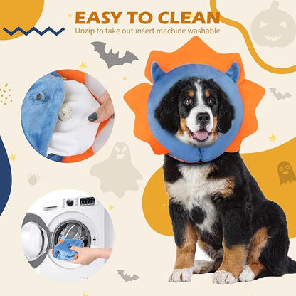 IEUUMLER Inflatable Recovery Dog Collar, Protective Donut Cone, Adjustable Soft Collar for Dog and Cat After Surgery Prevent from Biting & Scratching EU002 - Blue Demon M