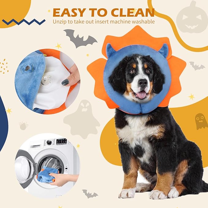 IEUUMLER Inflatable Recovery Dog Collar, Protective Donut Cone, Adjustable Soft Collar for Dog and Cat After Surgery Prevent from Biting & Scratching EU002 - Blue Demon XL