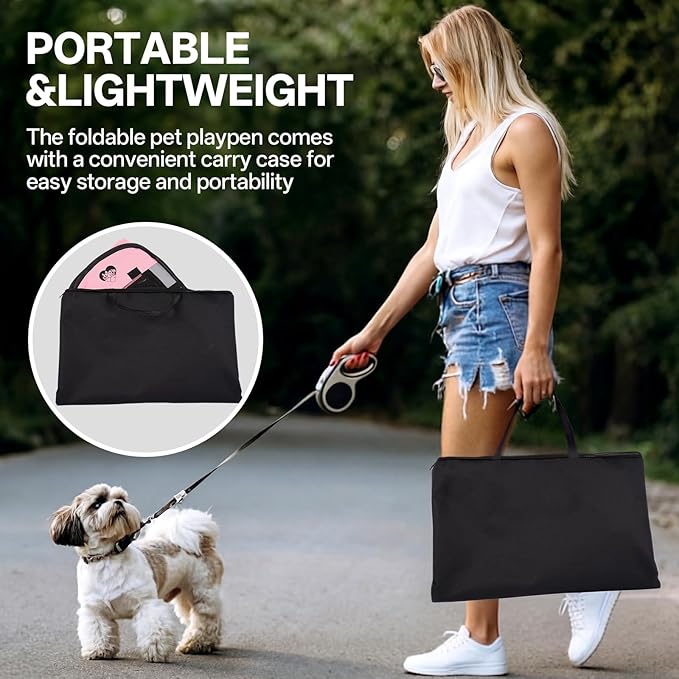 Dog Cat Playpen,Portable Foldable Tent- Pet Outdoor Exercise Crate Cage for Medium Dogs,Travel Camping Use for Small Animals with Carrying Case,Indoor Kennel for Sleeping(Pink,M)