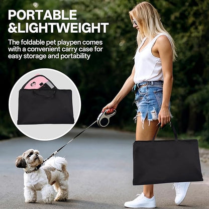 Dog Cat Playpen,Portable Foldable Tent- Pet Outdoor Exercise Crate Cage for Medium Dogs,Travel Camping Use for Small Animals with Carrying Case,Indoor Kennel for Sleeping(Pink,M)