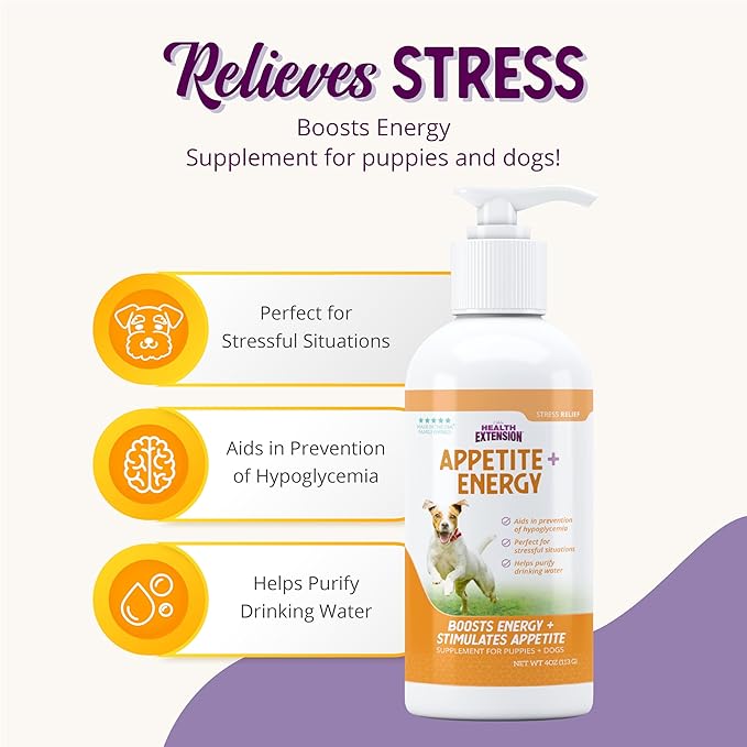 Health Extension Stress Relief Supplement for Dogs, 4oz - Appetite & Energy Boost, Prevents Hypoglycemia, Enriched with Vitamin B