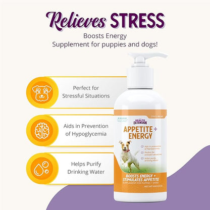 Health Extension Stress Relief Supplement for Dogs, 4oz - Appetite & Energy Boost, Prevents Hypoglycemia, Enriched with Vitamin B