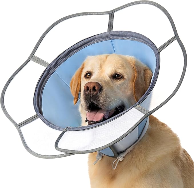 Soft Dog Cone Collar After Surgery Recovery,Adjustable E-Collar with Removable Shield,Lightweight,Breathable Anti-Licking Protective Cone for Large,Medium,Small Pets (Blue, XXL(Neck:20''-25''))