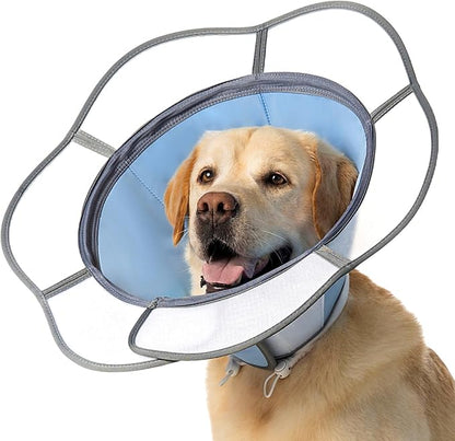 Soft Dog Cone Collar After Surgery Recovery,Adjustable E-Collar with Removable Shield,Lightweight,Breathable Anti-Licking Protective Cone for Large,Medium,Small Pets (Blue, XXL(Neck:20''-25''))