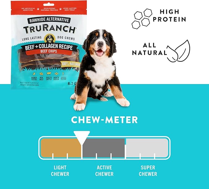TRURANCH Collagen Chips - Collagen Dog Treats - Long Lasting Healthy Joint Support - Rawhide Alternative Chips - Skin & Coat Health - Made with Real Beef, Value Pack, 3 Bags, 1.5 lbs