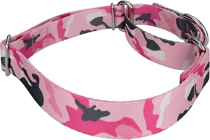Country Brook Petz - Pink and Grey Camo Martingale Dog Collar and Leash - Camouflage Collection Featuring Rugged Designs (1/2 Inch, 2XS)