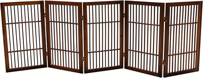 Urnporium Pet Dog Gate Freestanding, Strong Durable Folding Wooden Fence, Portable Acacia Hardwood Safety Barrier for Indoor & Outdoor Use (Brown Pet Gate, 5 Panel 30" Tall)