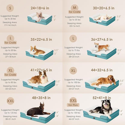 EHEYCIGA Orthopedic Dog Beds for Large Dogs, Waterproof Memory Foam Large Dog Bed with Sides, Non-Slip Bottom and Egg-Crate Foam Pet Couch Bed with Washable Removable Cover, Turquoise Blue