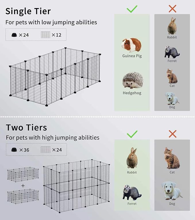LURIVA Small Animal Playpen, Guinea Pig Cages, Pet Playpen, Rabbit Cage,Small Animal Cage, Puppy Kitten Dog Playpen, Indoor Outdoor Portable Metal Wire Yard Fence,15 X 12 Inch, 28 Panels, Black