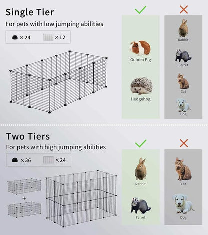 LURIVA Small Animal Playpen, Guinea Pig Cages, Pet Playpen, Rabbit Cage,Small Animal Cage, Puppy Kitten Dog Playpen, Indoor Outdoor Portable Metal Wire Yard Fence,15 X 12 Inch, 16 Panels, Black.