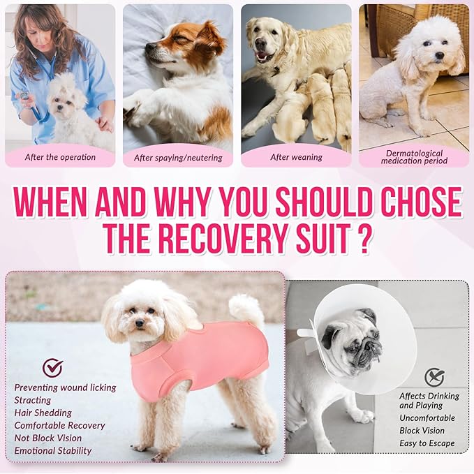 SlowTon Dog Recovery Suit - Surgery Recovery Suit for Female Male Dogs, Dog Onesie After Spay Abdominal Wounds, Prevent Licking E-Collar Cone Alternative Pet Surgical Suit(Pink,M)