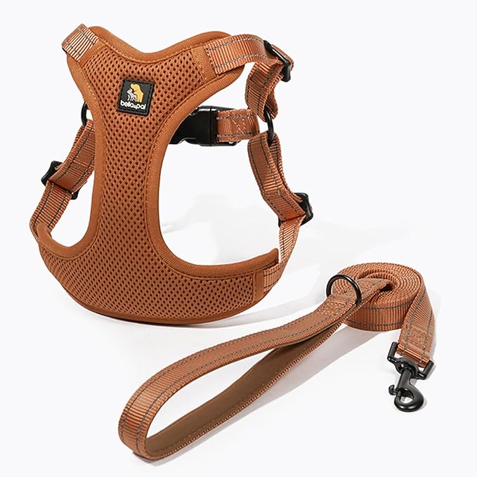BELLA & PAL Adjustable Step-in Dog Harness, Puppy No-Pull Vest with Leash Set for XS/Small & Medium Dog, Breathable All-Weather Mesh, Reflective Strip, Secure Hook & Loop, Buckle Closure (Mokka, XL)