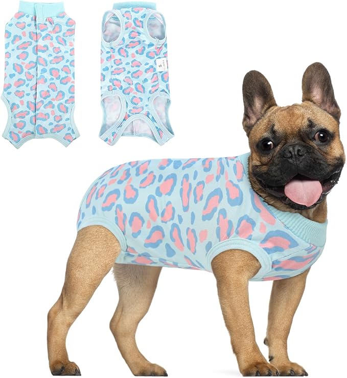 SAWMONG Recovery Suit for Dogs After Surgery, Dog Recovery Suit Breathable Polyester, Pet Spay Surgical Suit Female Male, Dog Onesie Body Suit Substitute E-Collar Cone(Blue Leopard,L)