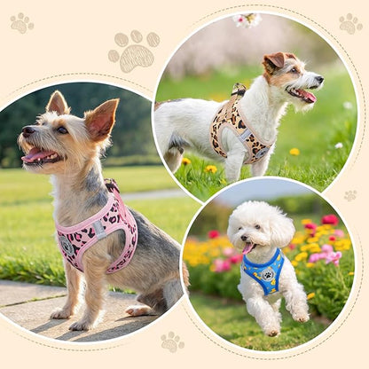 BEAUTYZOO Step in Dog Harness and Leash Set,Reflective Dog Harness No Pull No Choke Puppy Harness for Small Medium Large Dogs Cats,Soft Padded Mesh Vest Harnesses for Girl Boy Pets,Leopard Khaki S